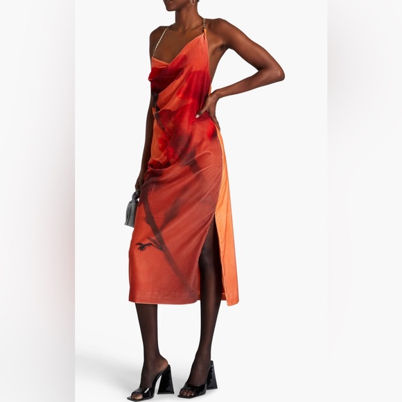 STINE GOYA The Promise Velvet and Orange and Red Autumn Floral Midi Dress - Picture 1 of 5